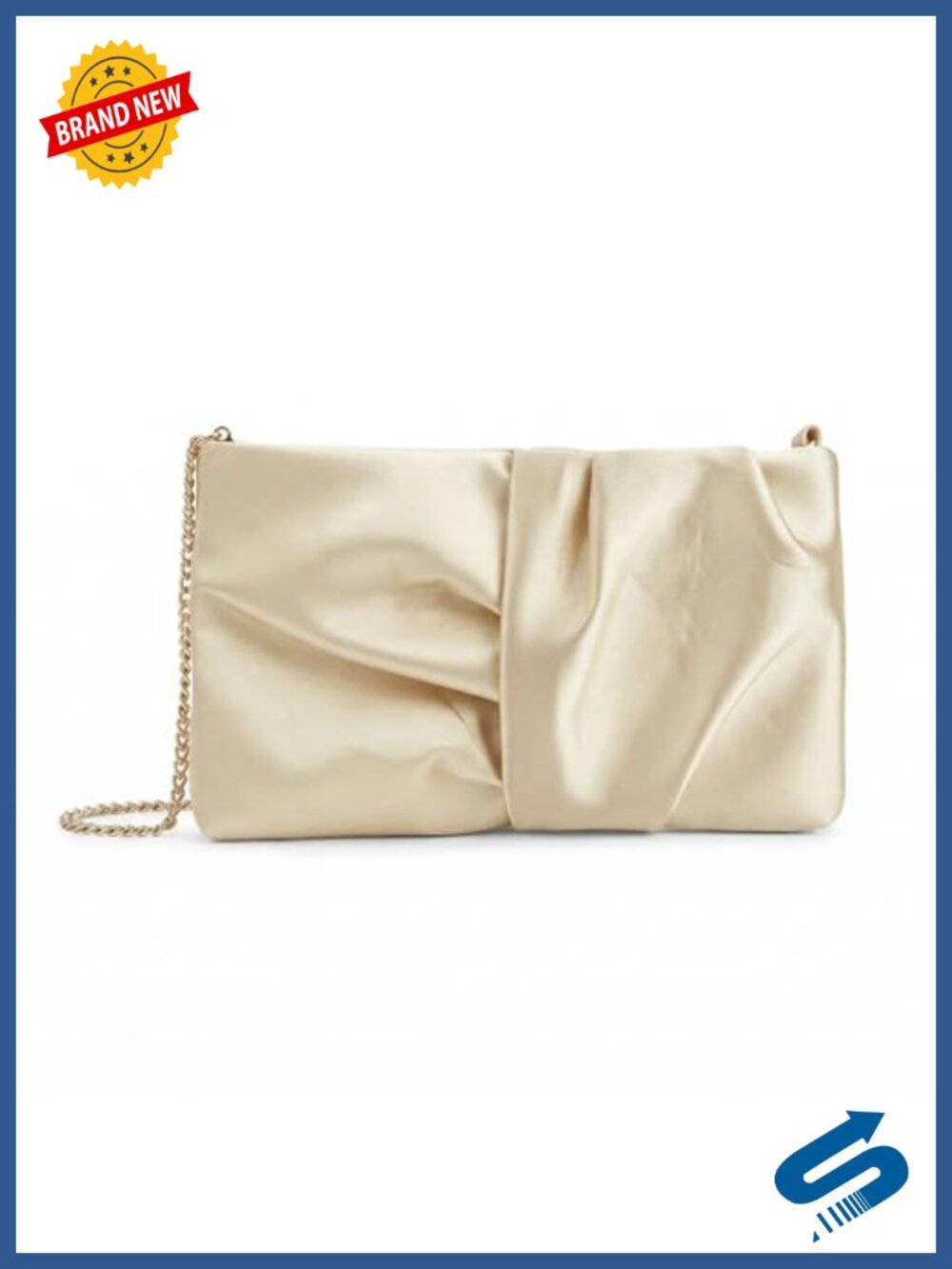 Pleated Satin Clutch Evening Bag Detachable Chain Strap Wedding